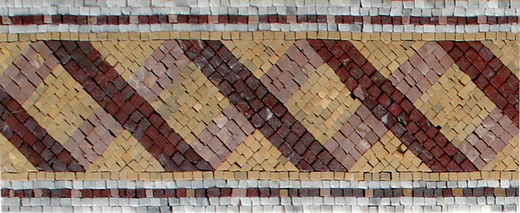 Geometric Mosaic Tile Border: 8" Square Pattern, Bathroom Wall Decor