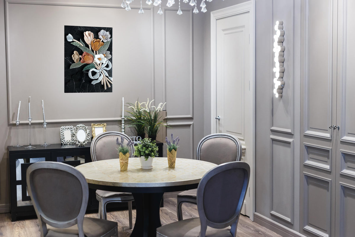Handmade Marble Mosaic Tile Art: Embossed Floral Wall Decor