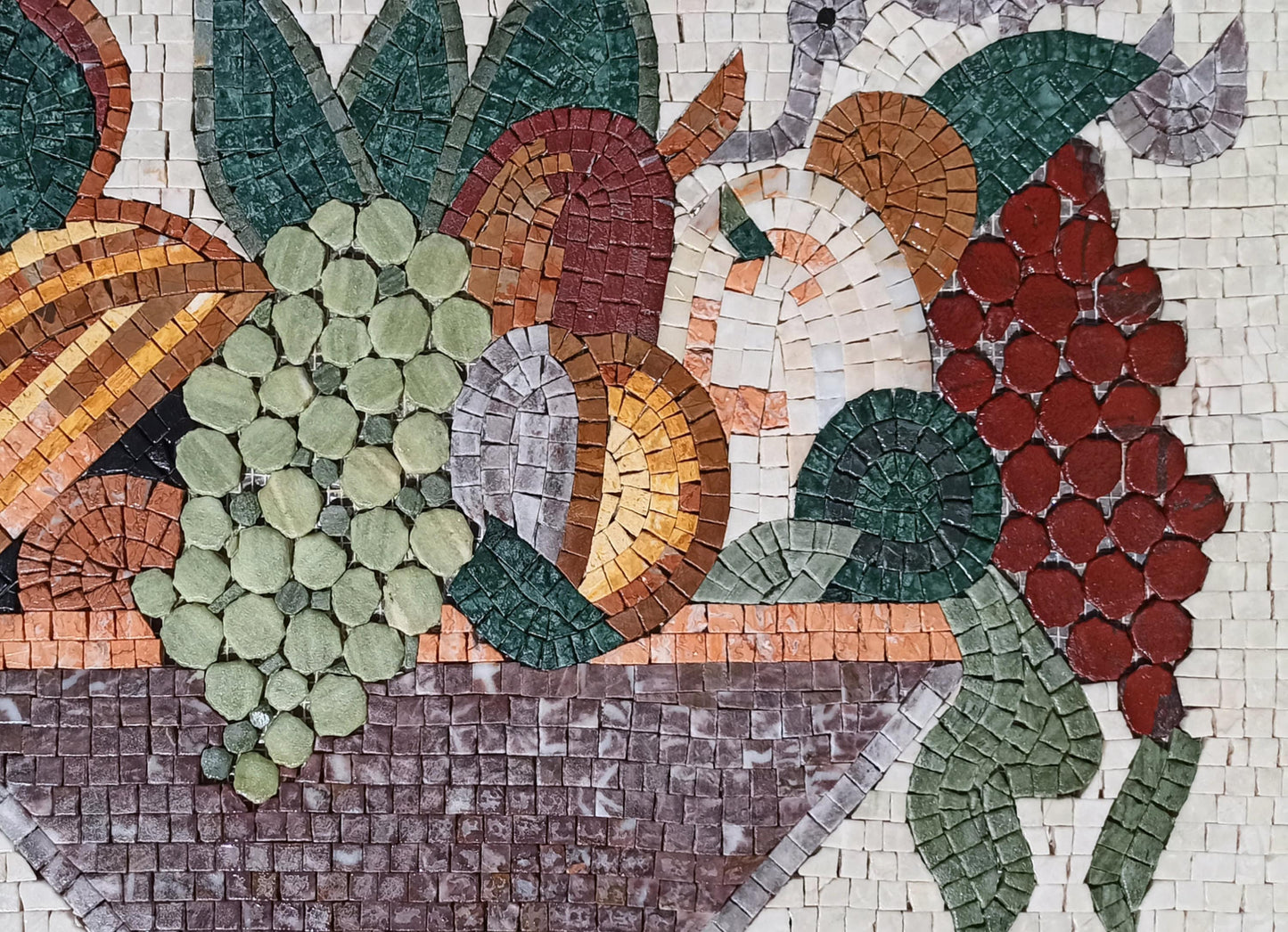 MOSAIC KITCHEN BACKSPLASH - Fruit Bowl Still-Life Atop White Background Mosaic Wall Art