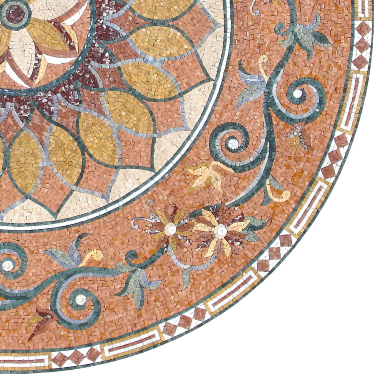 72" Handmade Marble Mosaic Medallion: Floral Stone Art Tile