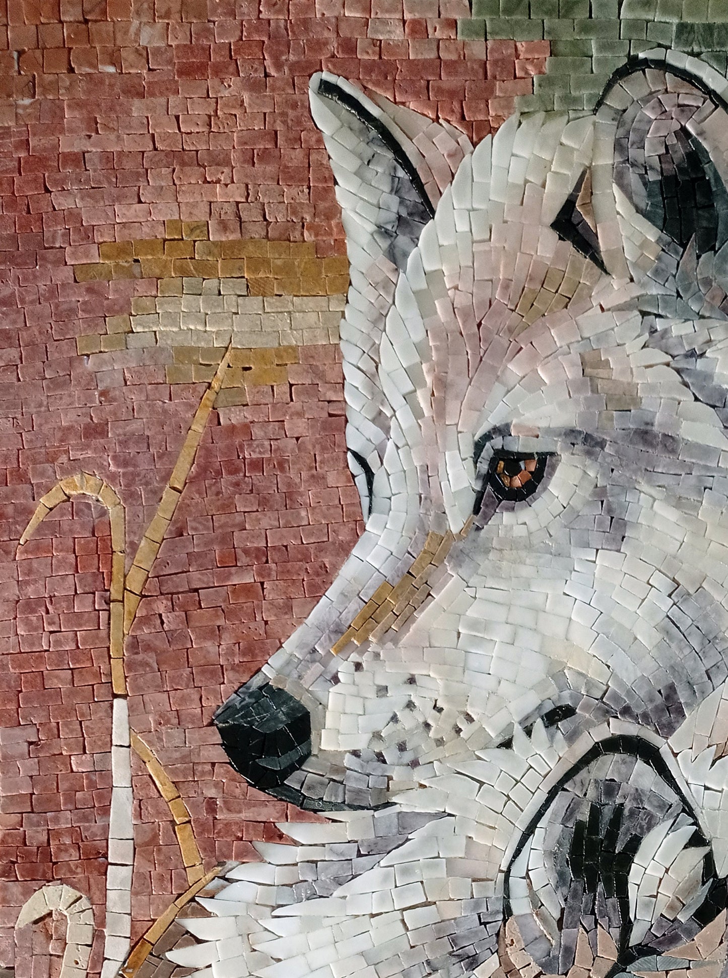 SNOWY WOLF MURALS| Wild Animal Mosaic Tiles For Living Room Walls | Two Wolf Artwork Tiles For Interior Hall And Room Walls Decor