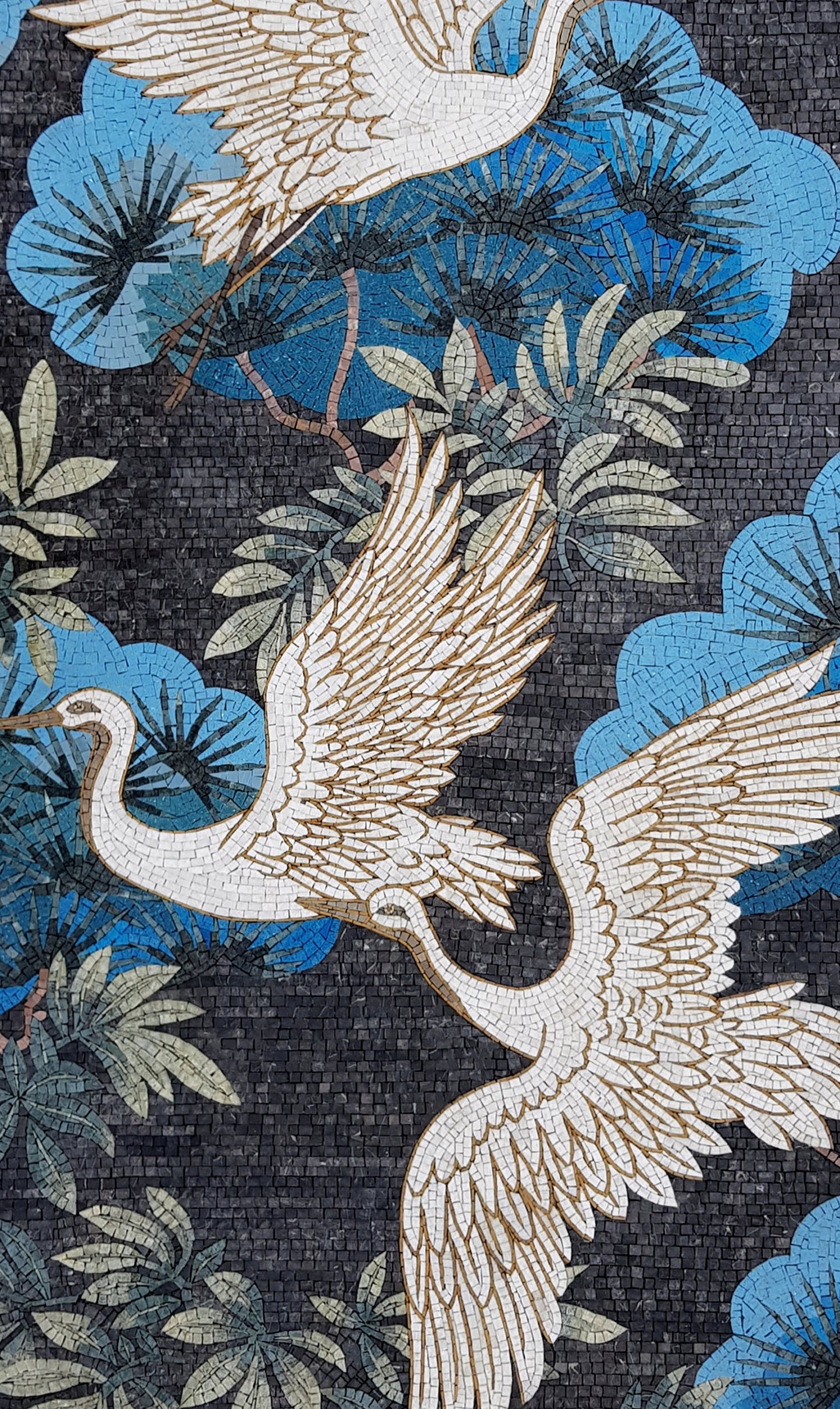 Handmade Swans Marble Mosaic Tile Artwork (55” x 32")