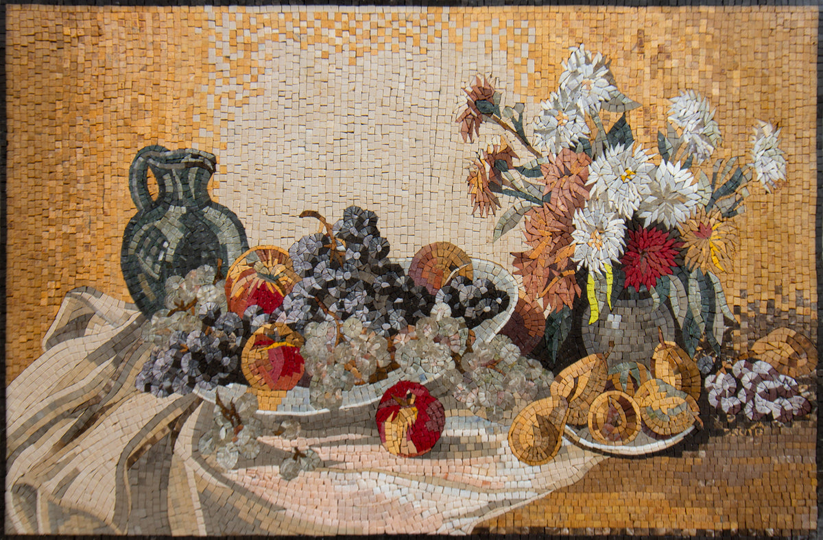 Handmade Fruit & Flower Mosaic Art: Botanical Kitchen Wall Decor (36” x 24”)