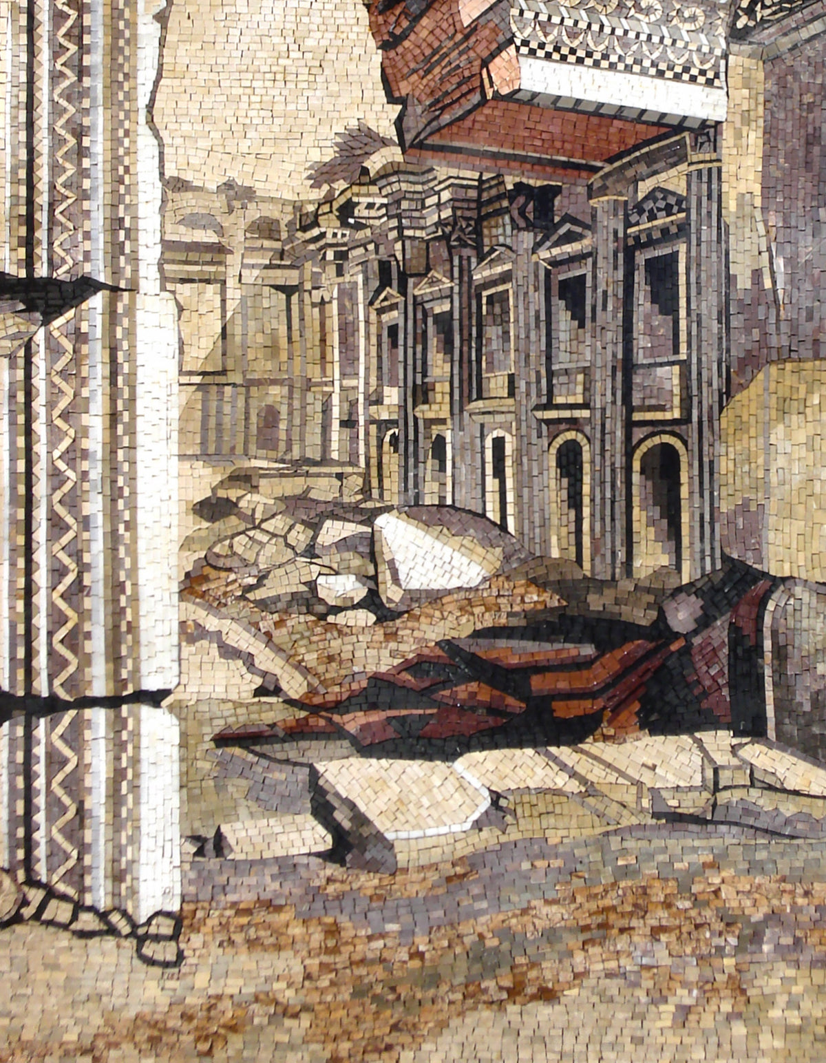 Handmade Ruin City Mosaic Tile Art: Marble Stone Wall Decor (62” x 48”)
