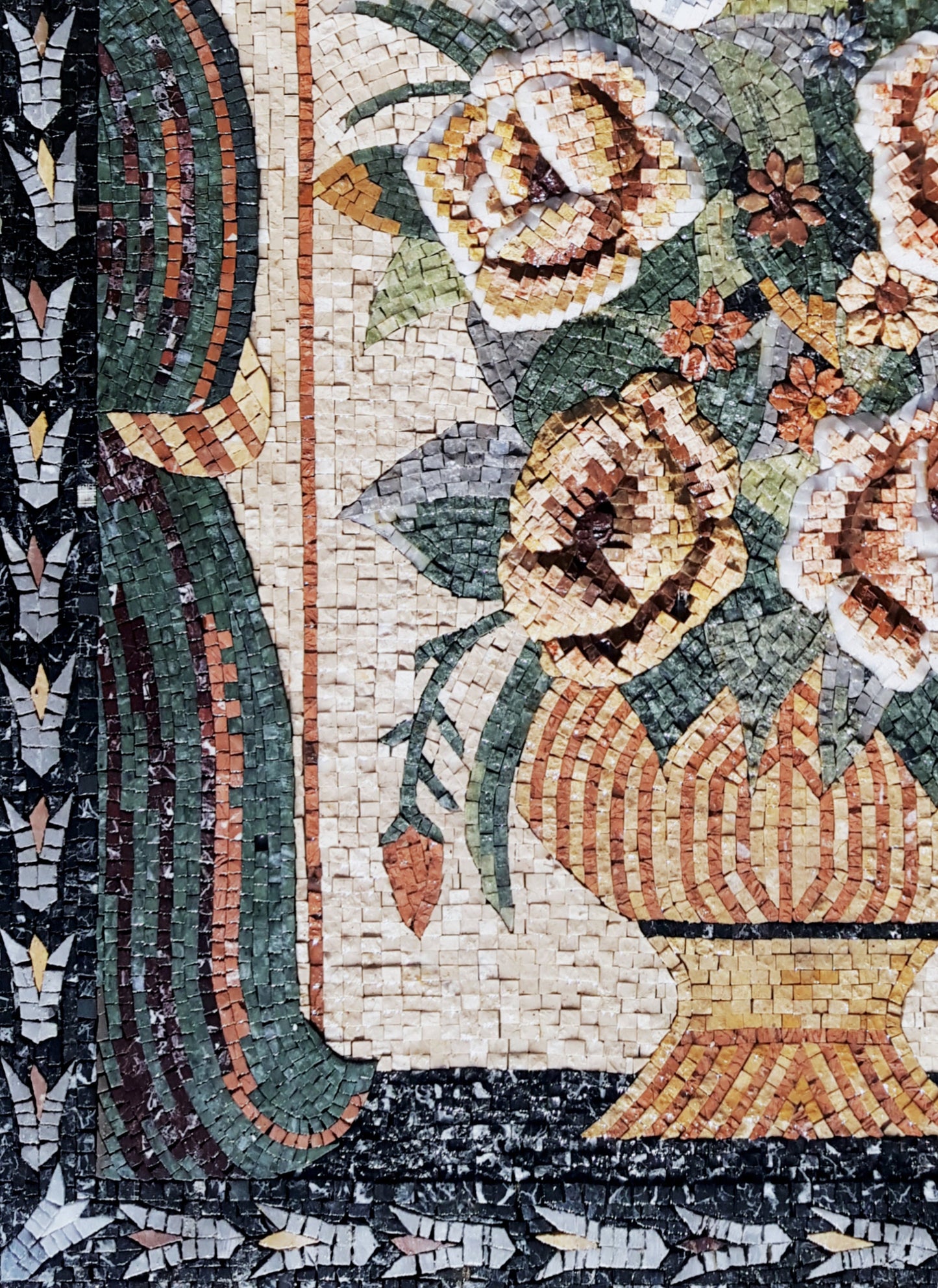 Handmade Flower Mosaic Art: Natural Stone Wall Decor (52” x 24”)