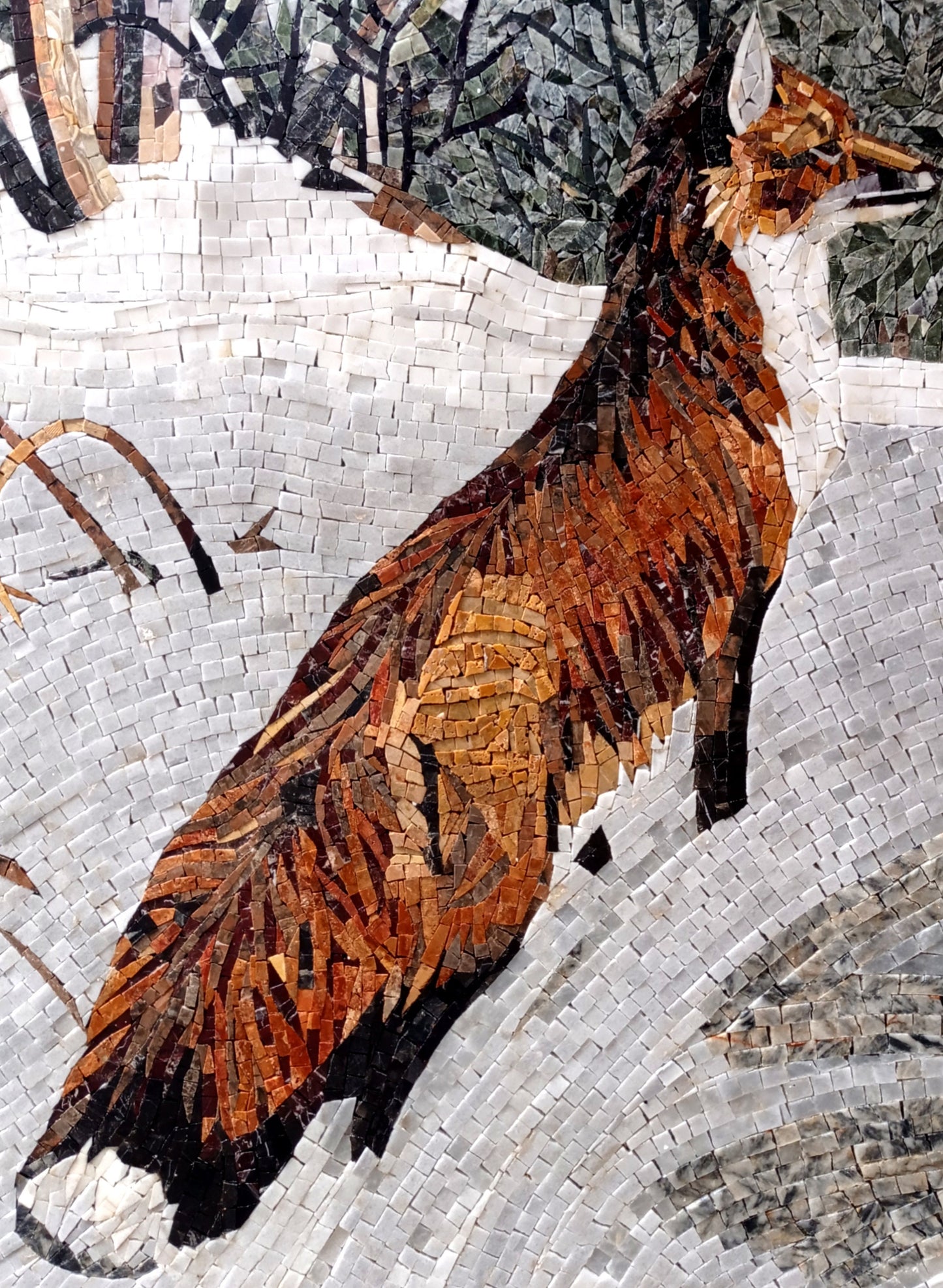 Handmade Fox Mosaic Tile Art: Snowy Wildlife Decor (40x32")