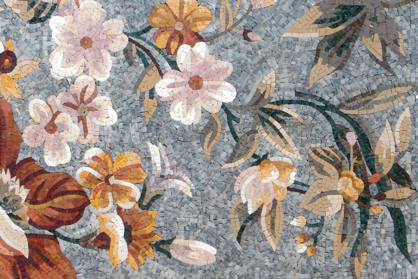 Floral Mosaic Rug: Handmade Natural Stone Art Carpet