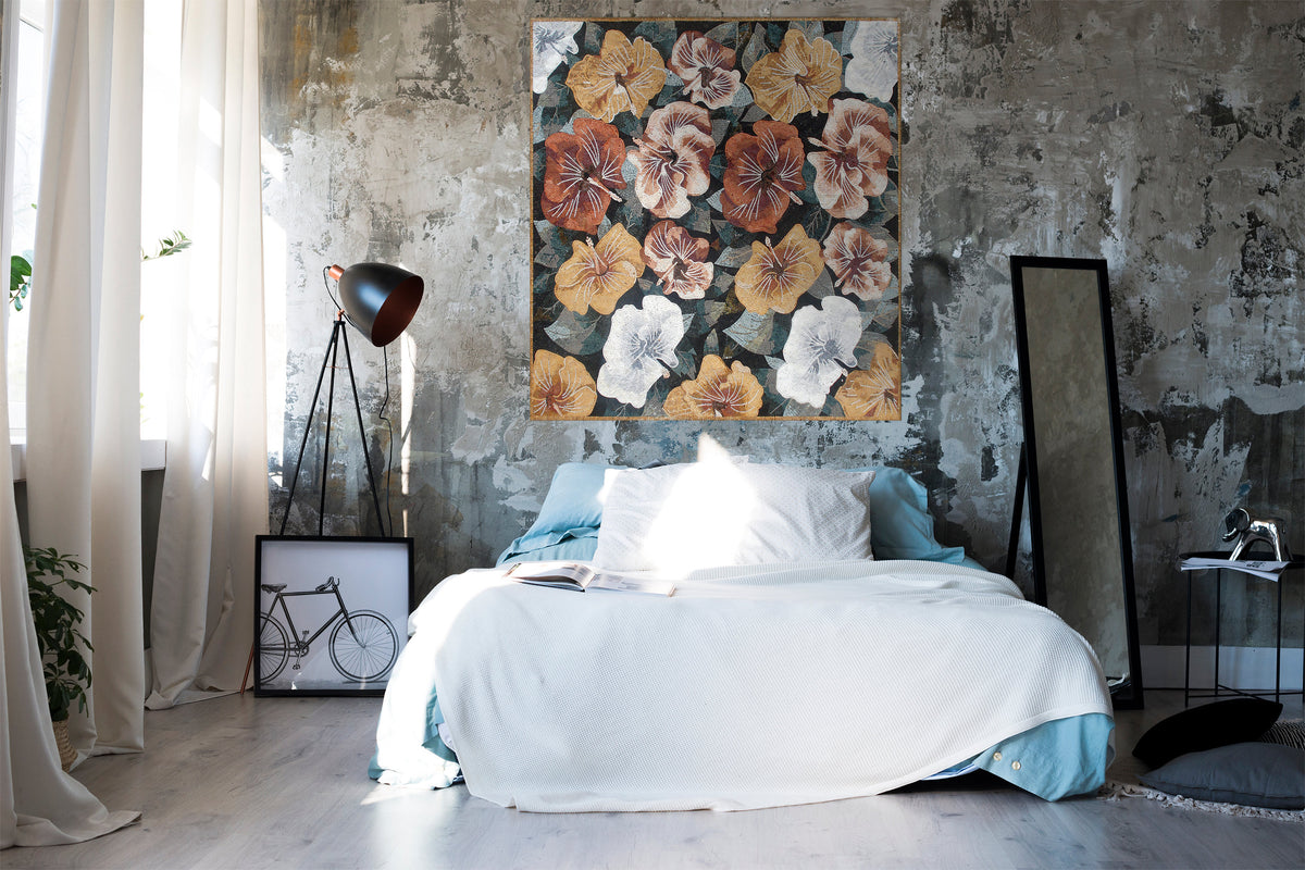 Flower Mosaic Rug: Handmade Marble Stone Rug (80x80")
