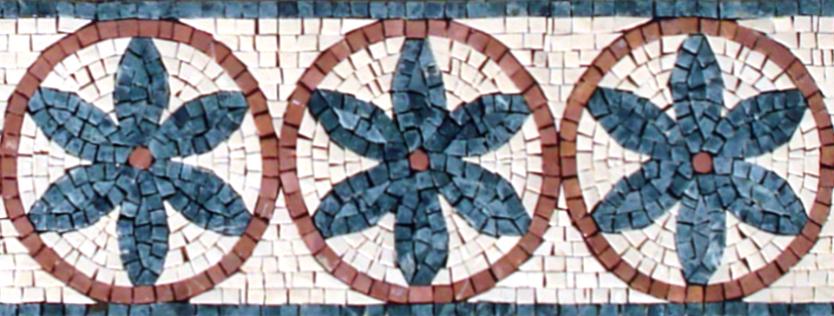 8″ Teal Flower Rosy Circle Mosaic – Handmade Marble Tile Border, Customization available