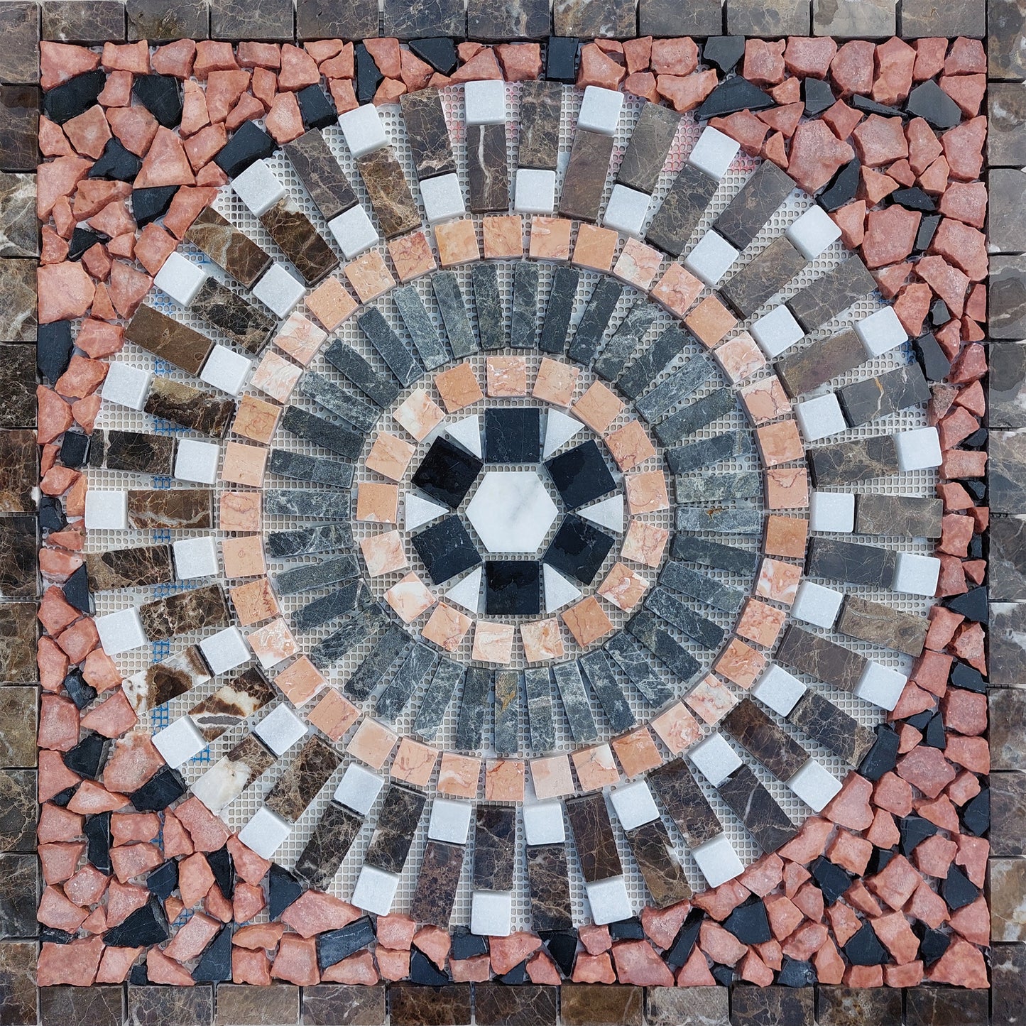 Handmade Natural Stone Mosaic: Square Tropical Art, 24"x24"