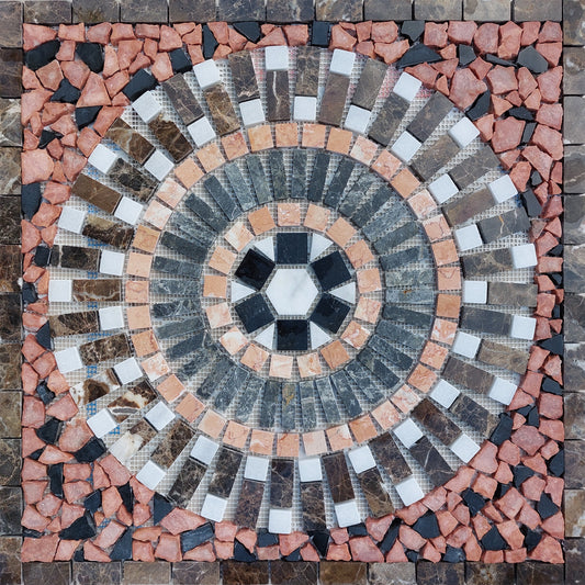 Handmade Natural Stone Mosaic: Square Tropical Art, 24"x24"