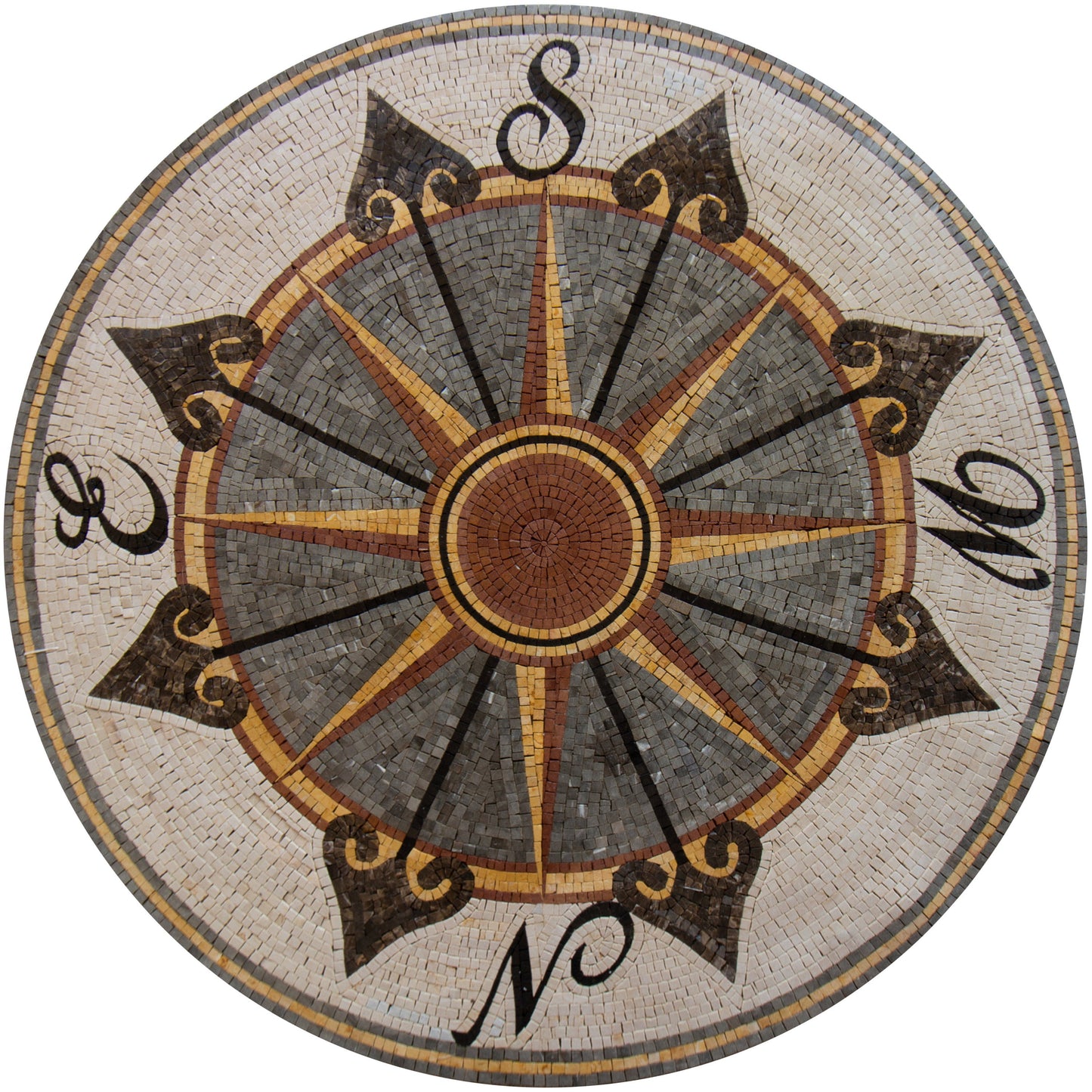 Nautical Compass Mosaic Tile: Handmade Marble Medallion (32" Diameter)