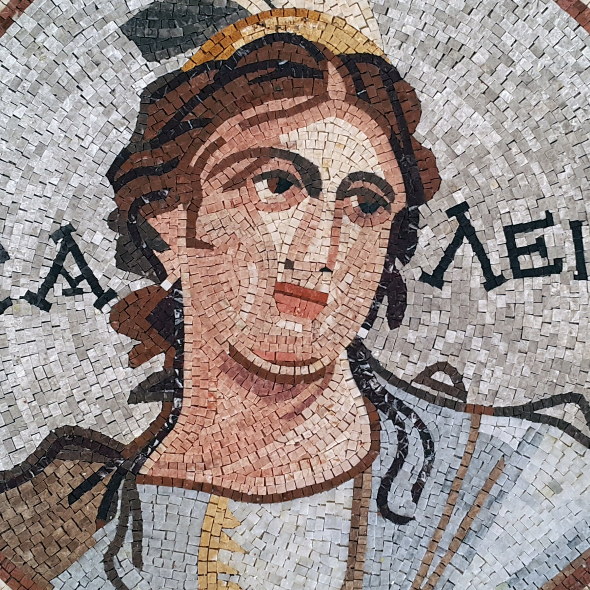 Handmade Athena Mosaic Art Tile: Greek Goddess Medallion (24" Diameter)