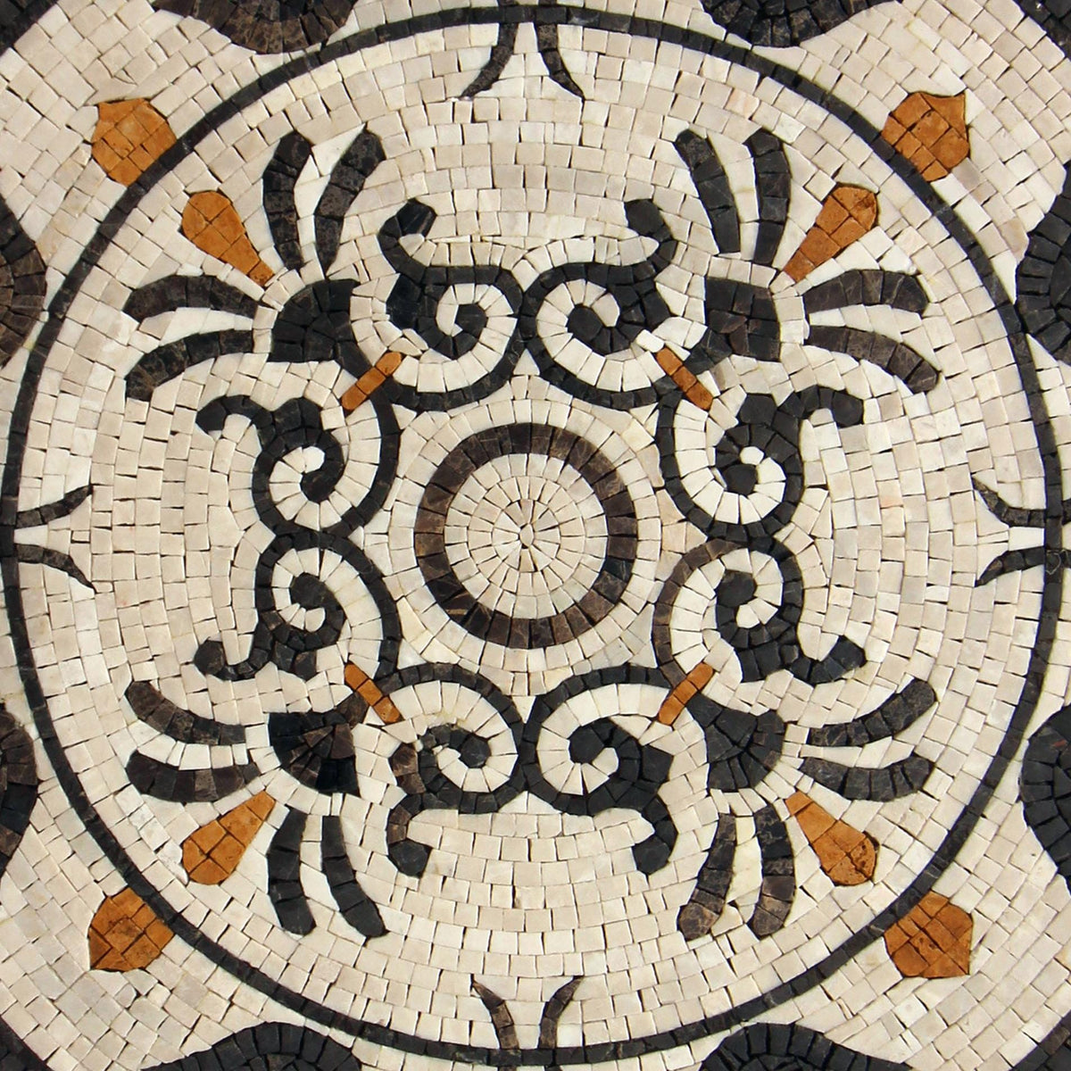 Handmade Marble Mosaic Medallion: 20" Round Tile Art