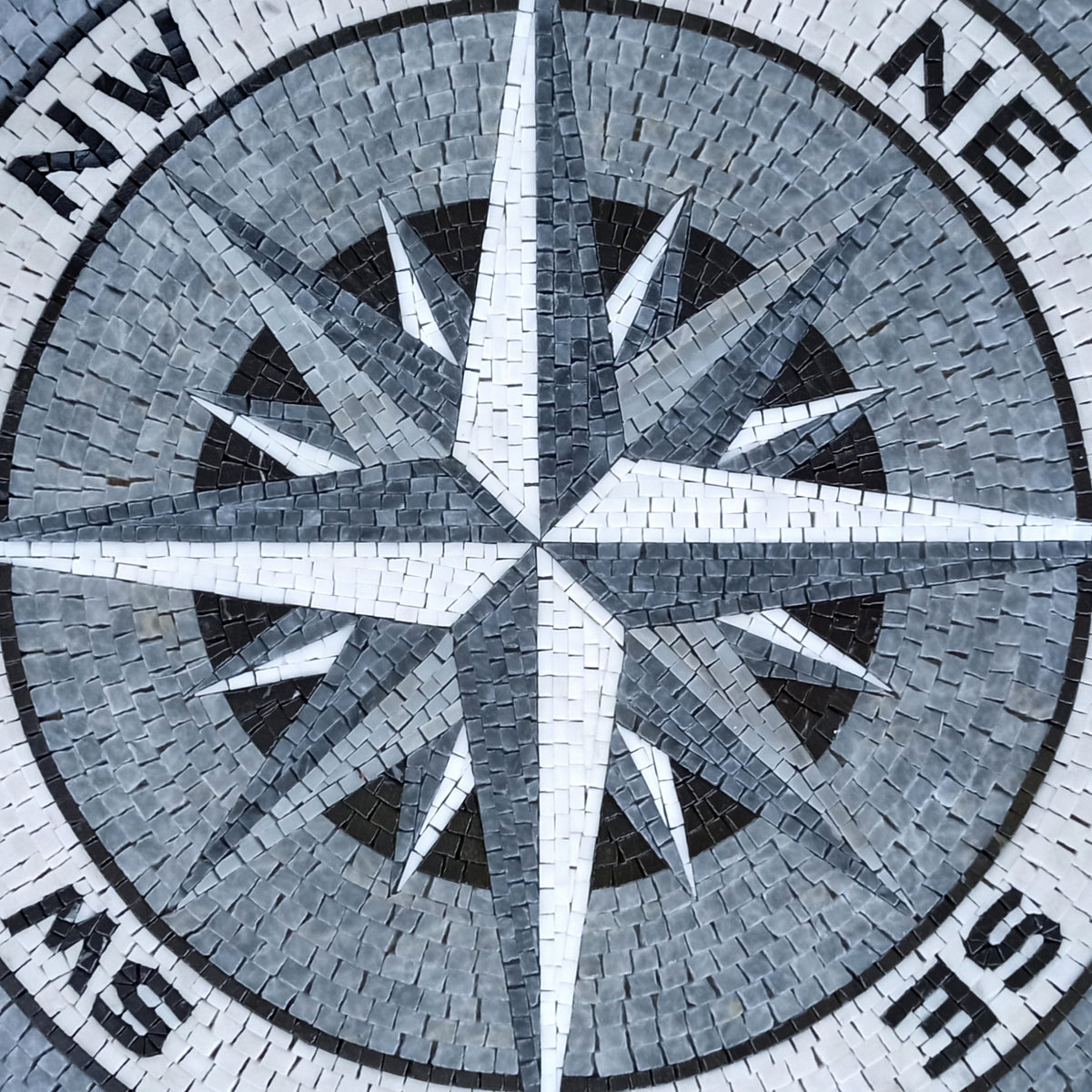 Nautical Compass Rose Marble Mosaic Medallion - Handmade Flooring Tile