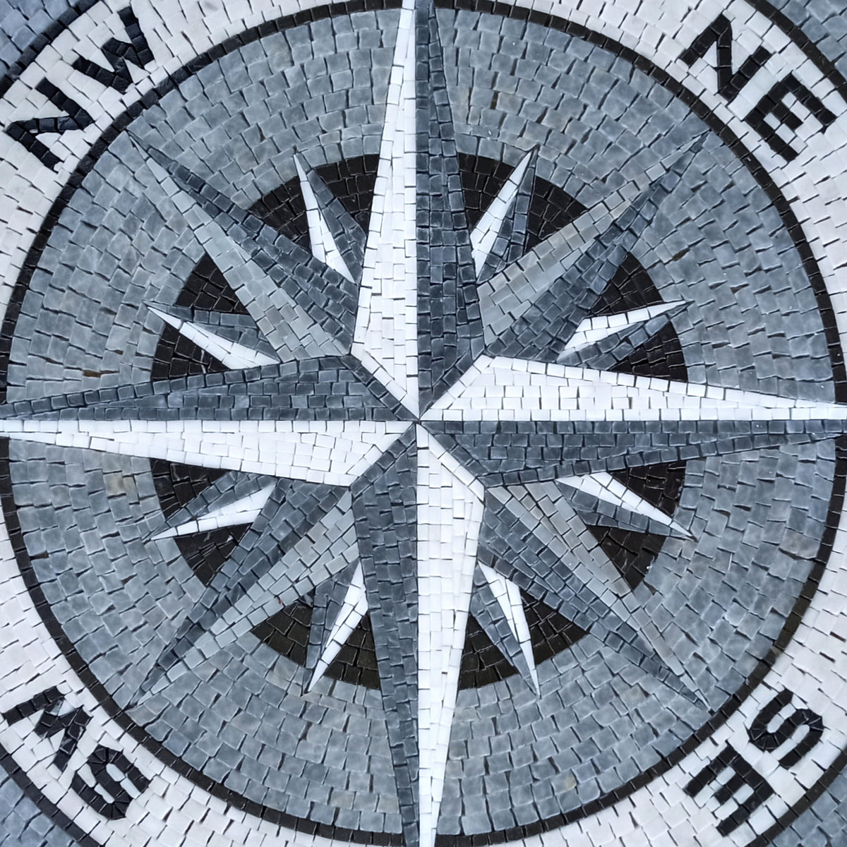Handmade Compass Mosaic Tile: Nautical Marble Medallion (45" Diameter)