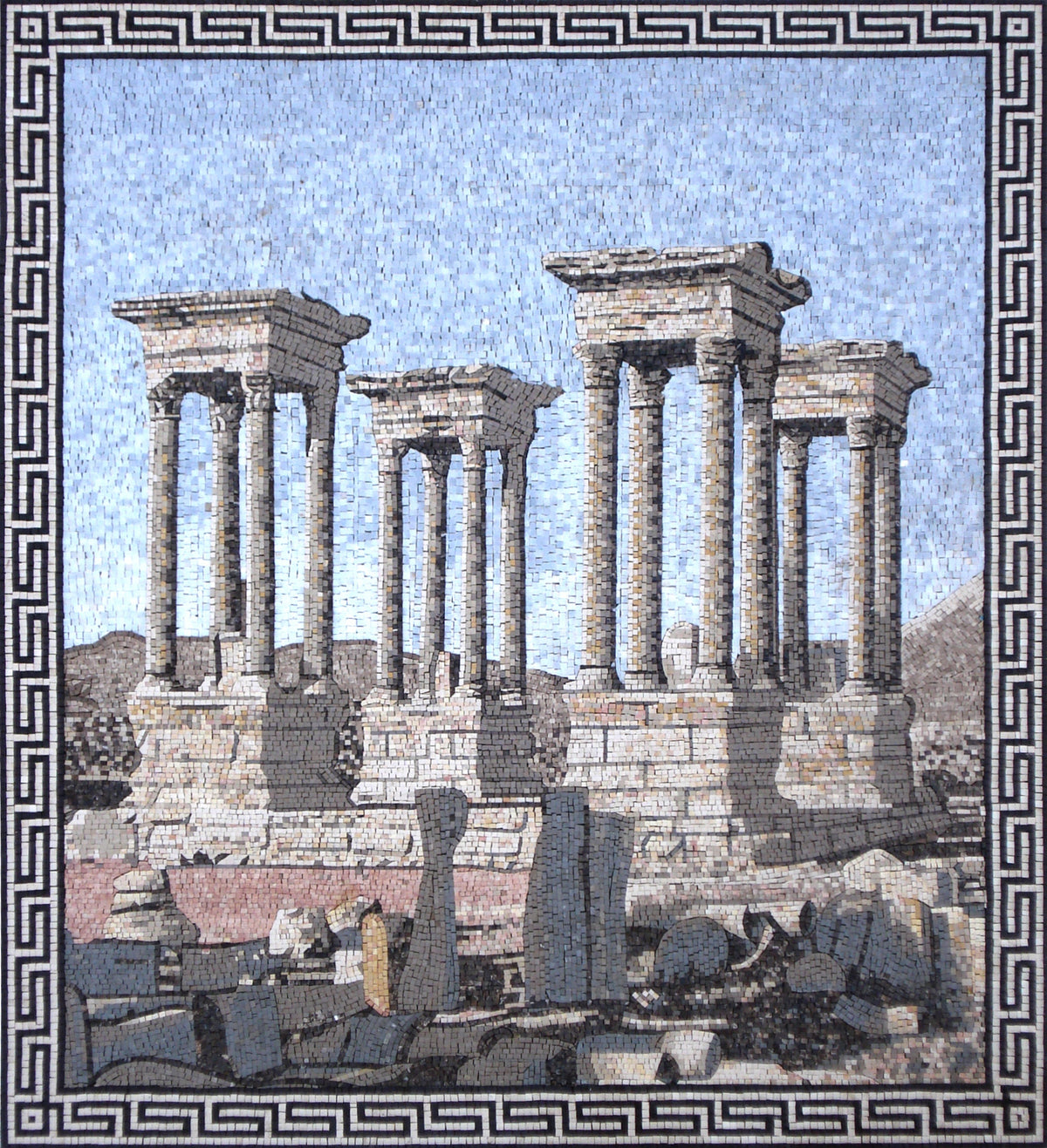 Handmade Palmyra Temple Mosaic Tile Art: Stone & Marble Wall Decor
