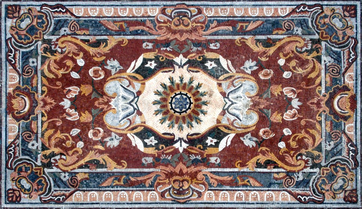 Handmade Flower Art Tile Rug: Marble Mosaic Carpet (80” x 48")