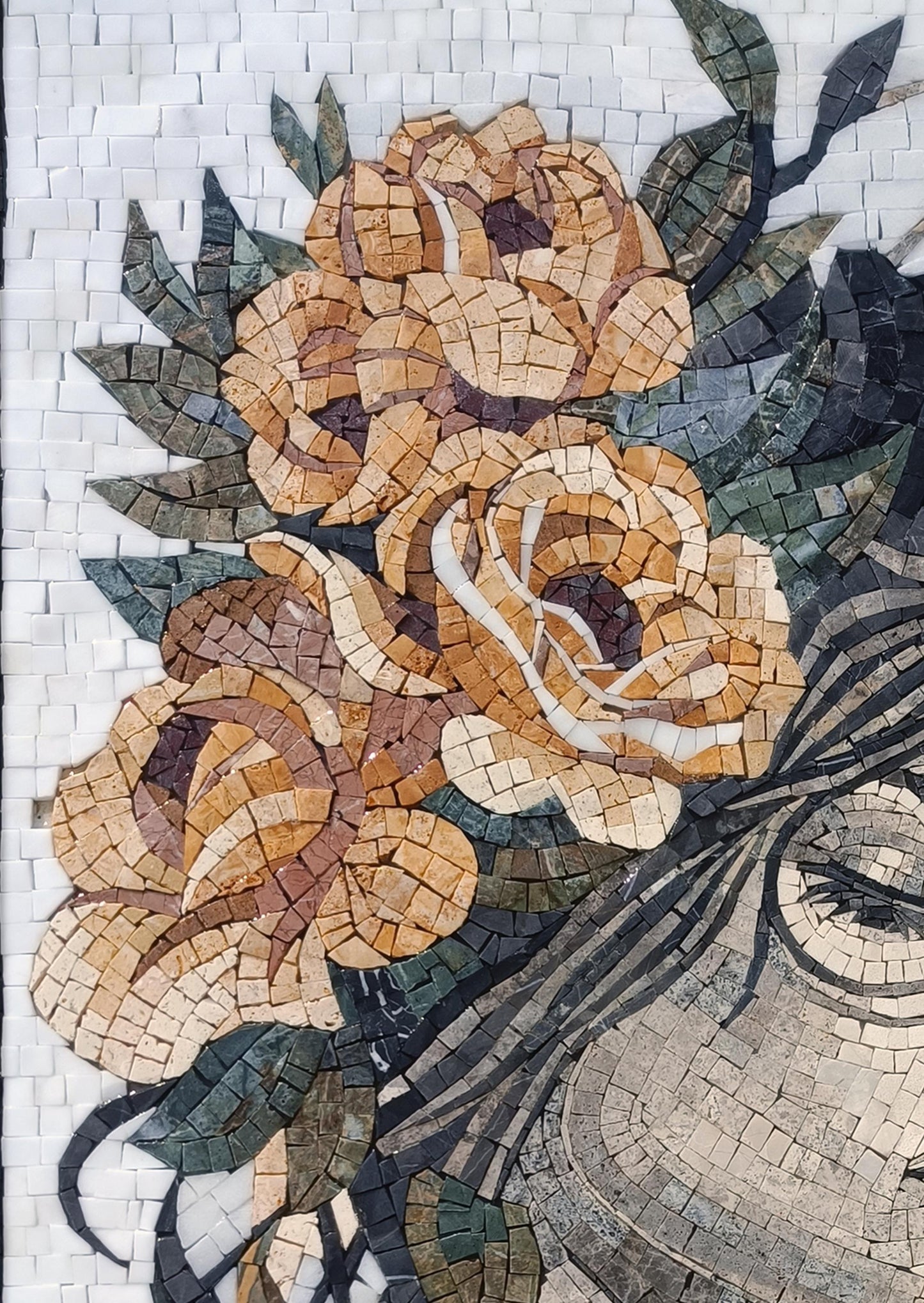 WOMAN MOSAIC TILES | Woman Hair Flying With Elegant Roses, Art Tile Mural
