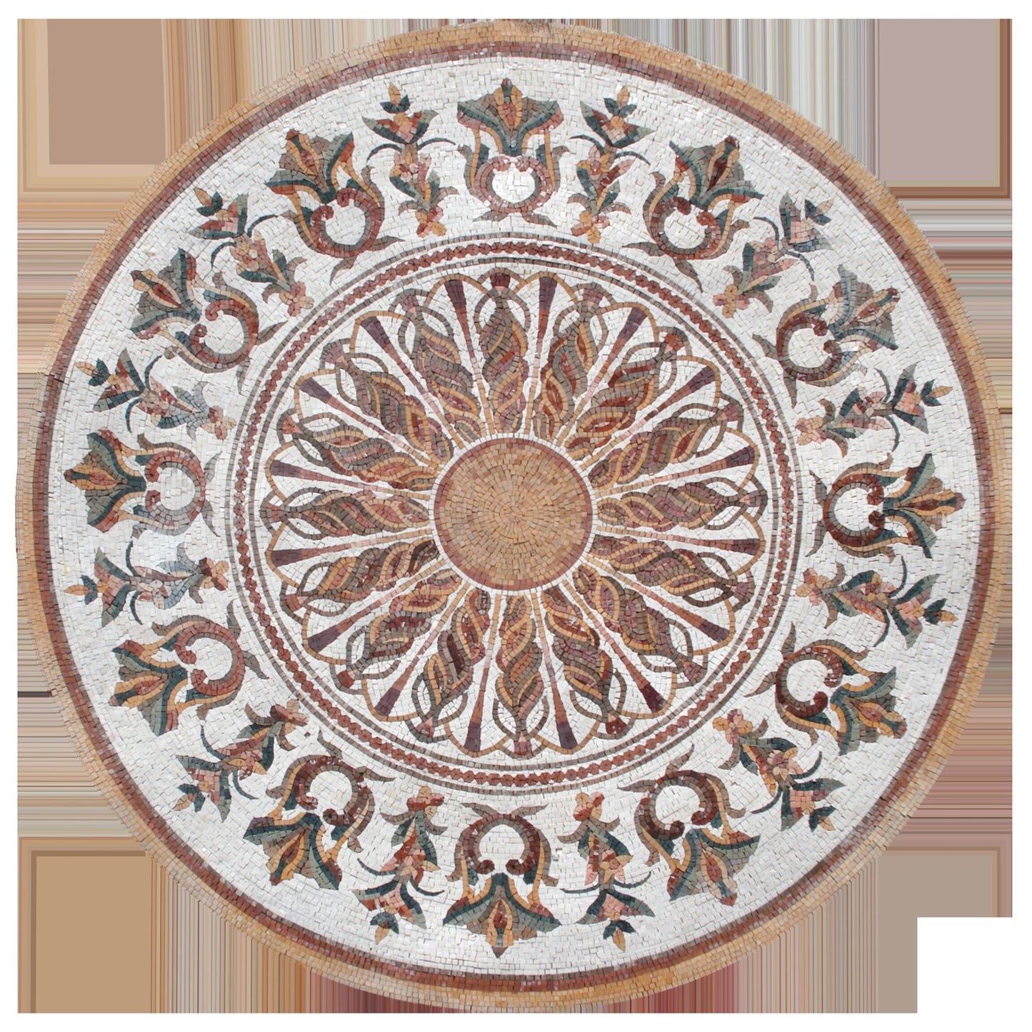 Handmade Floral Marble Mosaic Medallion: 72" Art Tile