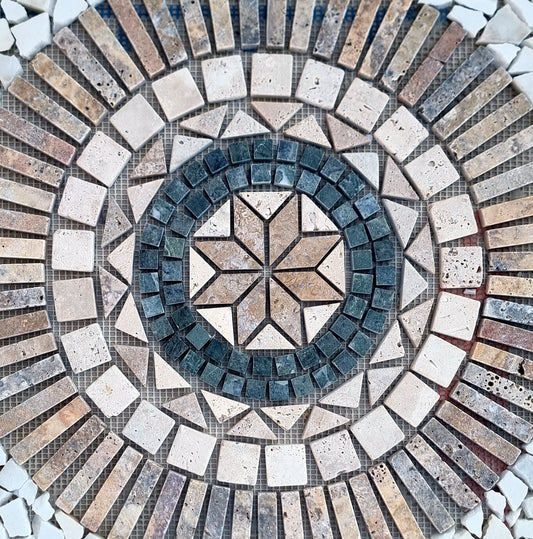 Floral Marble Mosaic Art: Tropical Stone Medallion (24"x24")