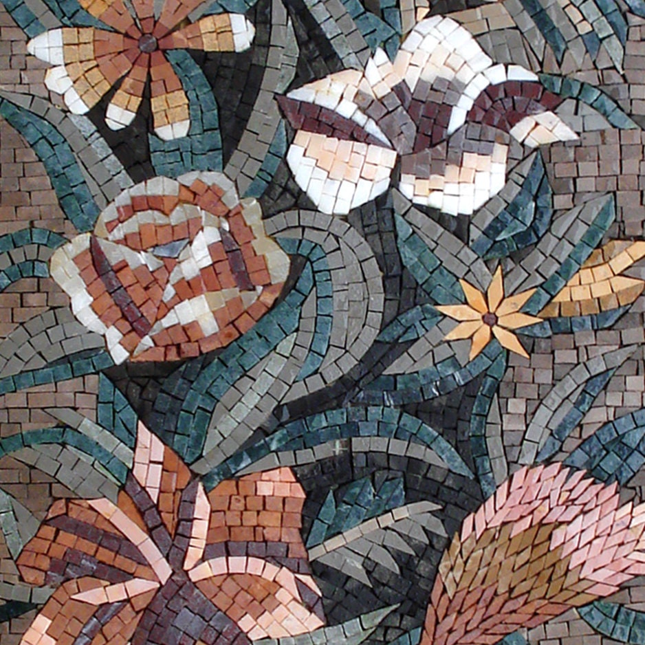 Handmade Marble Mosaic Wall Art: Flower Vase Home Decor (44"x16")