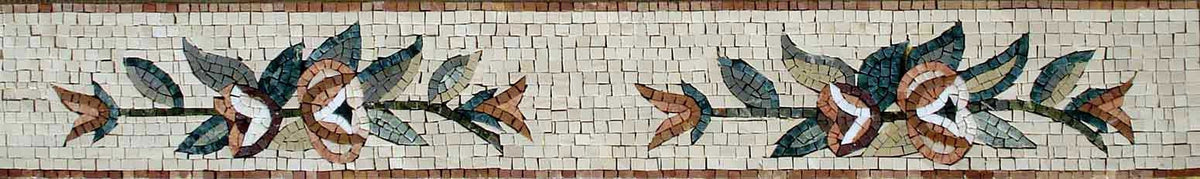 Botanical Mosaic Tile Border: Flower Branch Art, 40"x6"