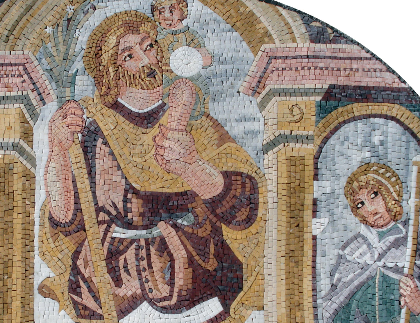Handmade Roman Mosaic Mural: Triptych Marble Tiles (52” x 32")