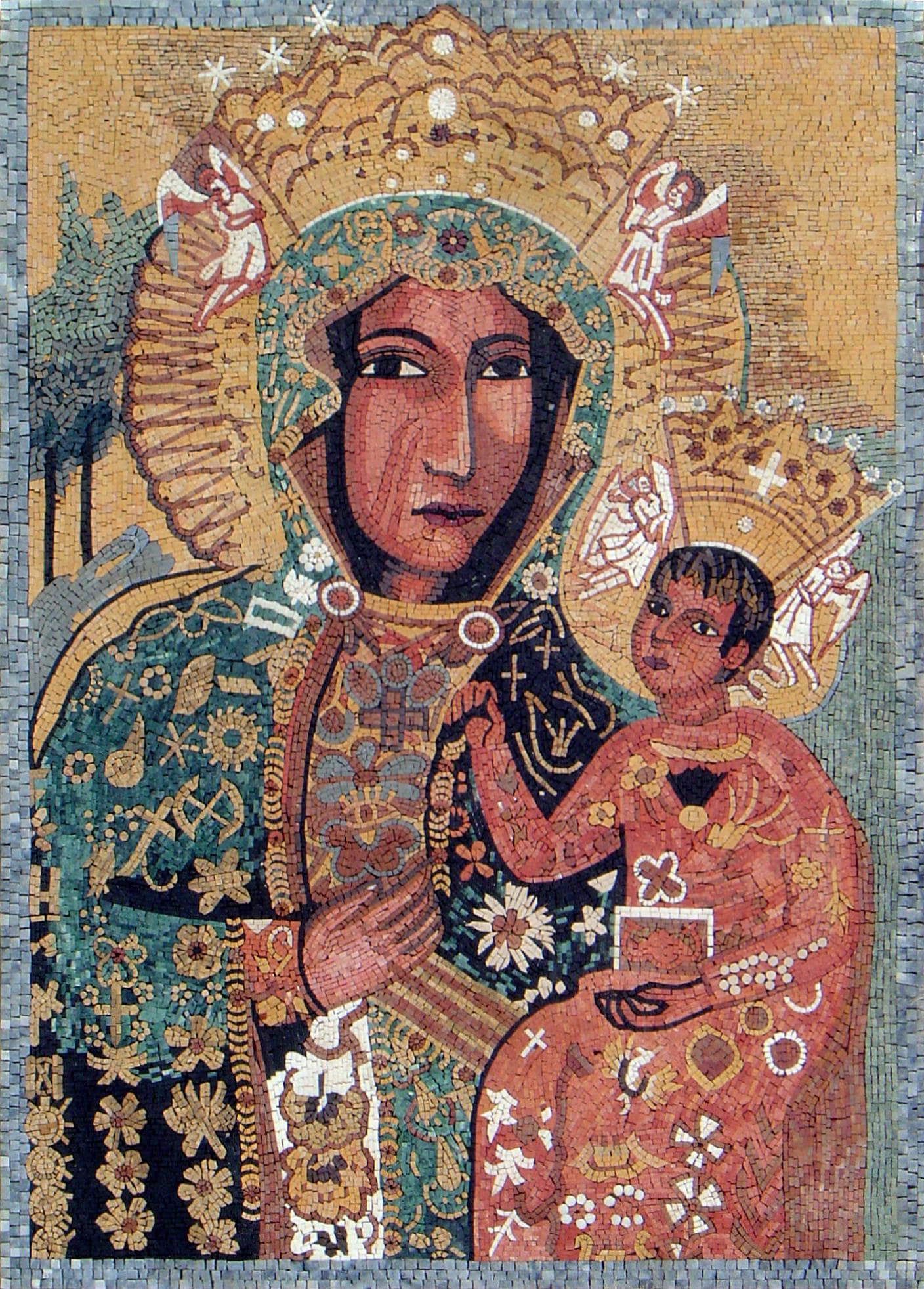32x52 Mary and Jesus Mosaic – Religious Christian Decor, Eclectic Sacred Portrait, customization available