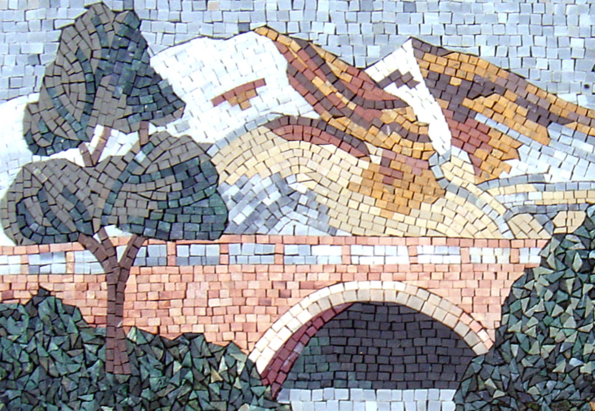 Handmade Windmill Mosaic Mural: Marble Stone Farmhouse Wall Art