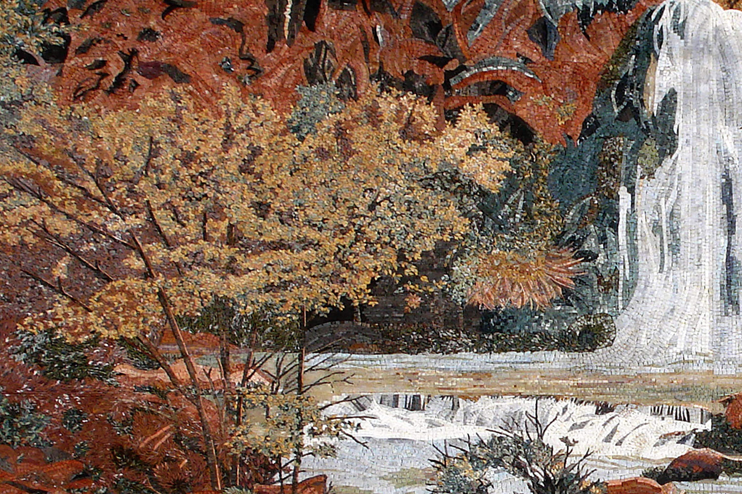 Handmade Marble Mosaic Tile: Autumn Waterfall Wall Art (60” x 36”)