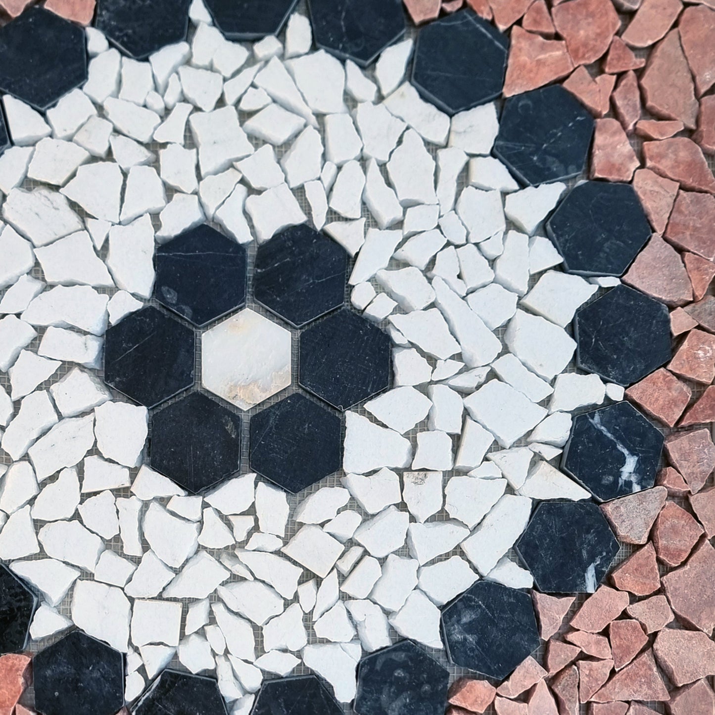 Handmade Square Stone Mosaic Tile: Tropical Medallion Art (24x24")