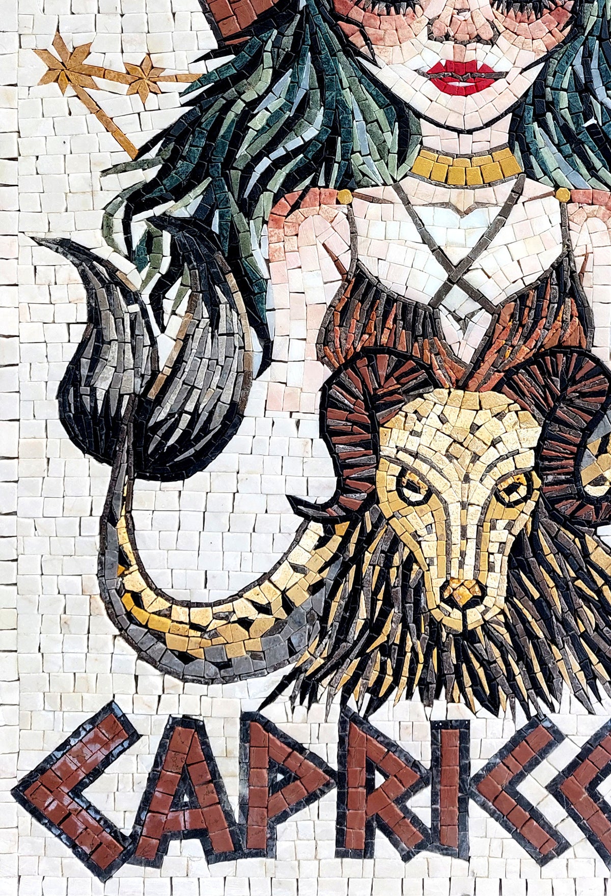 Capricorn Zodiac Mosaic Tile Art: Handmade Stone Wall Decor