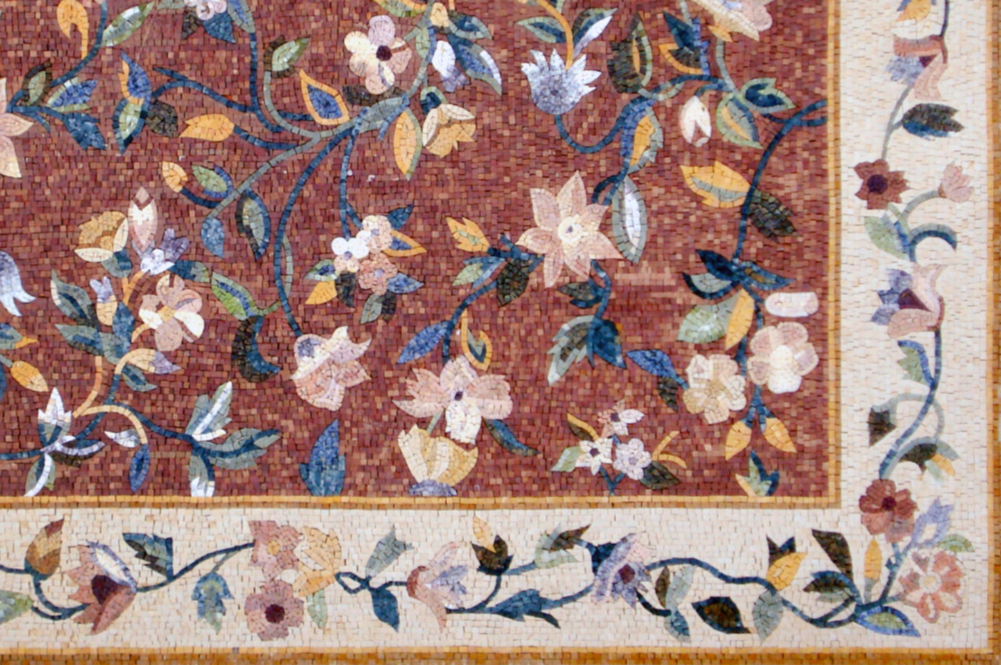 Flower Border Marble Mosaic Rug: Handmade Stone Tile Rug