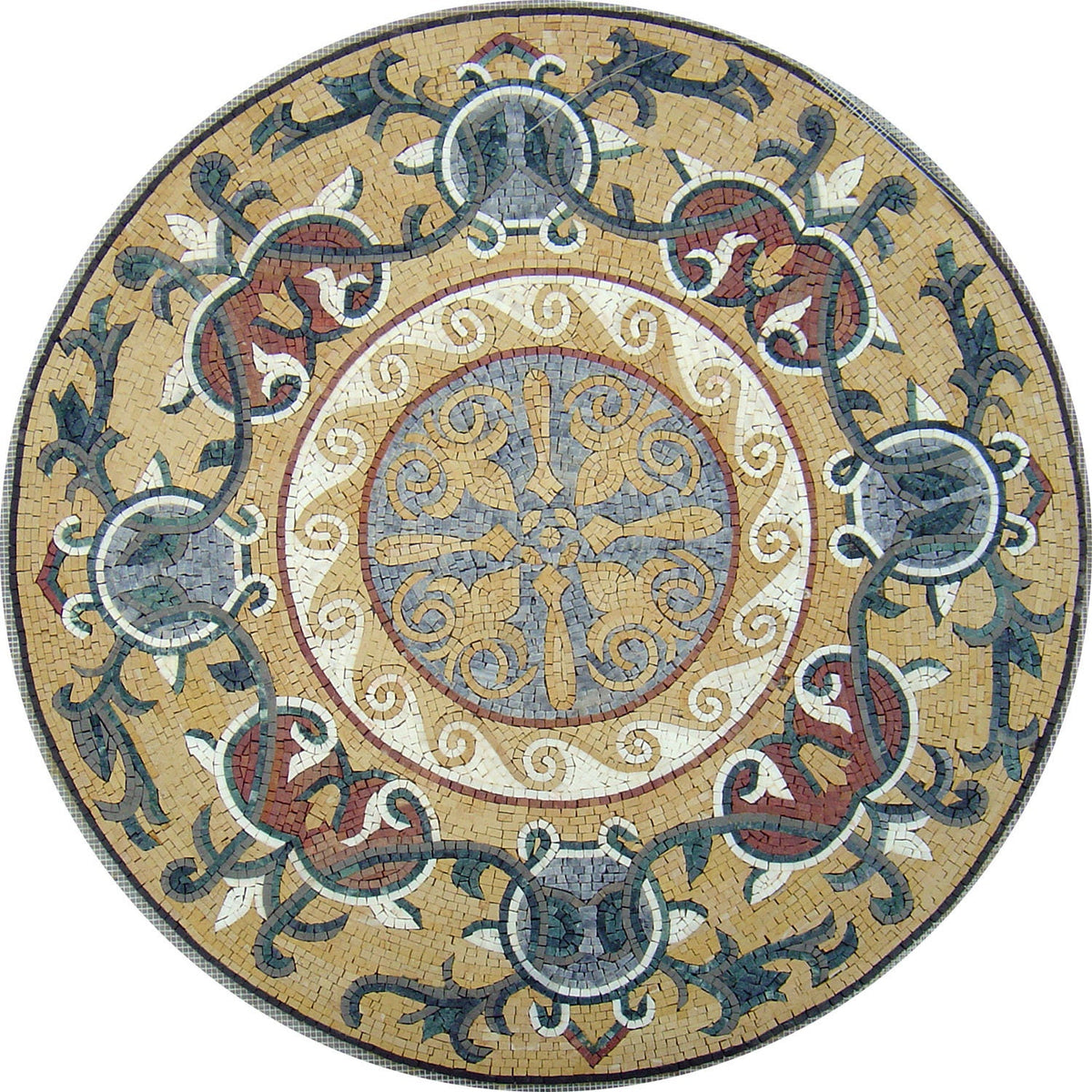 Floral Marble Mosaic Medallion - 40" Handmade Stone Art Tile