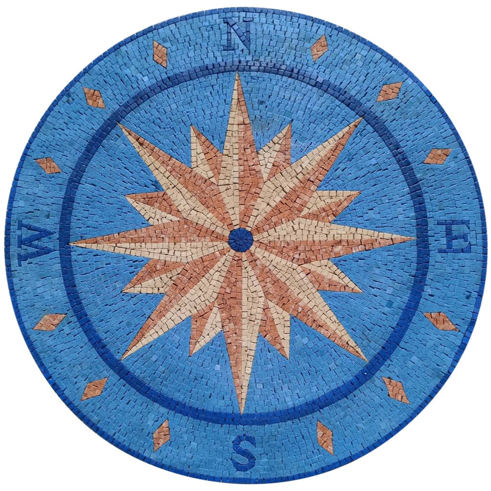 Crafted Nautical Beauty - Handmade Compass and Pool Medallion Marble Mosaic Art Tiles - Customization available