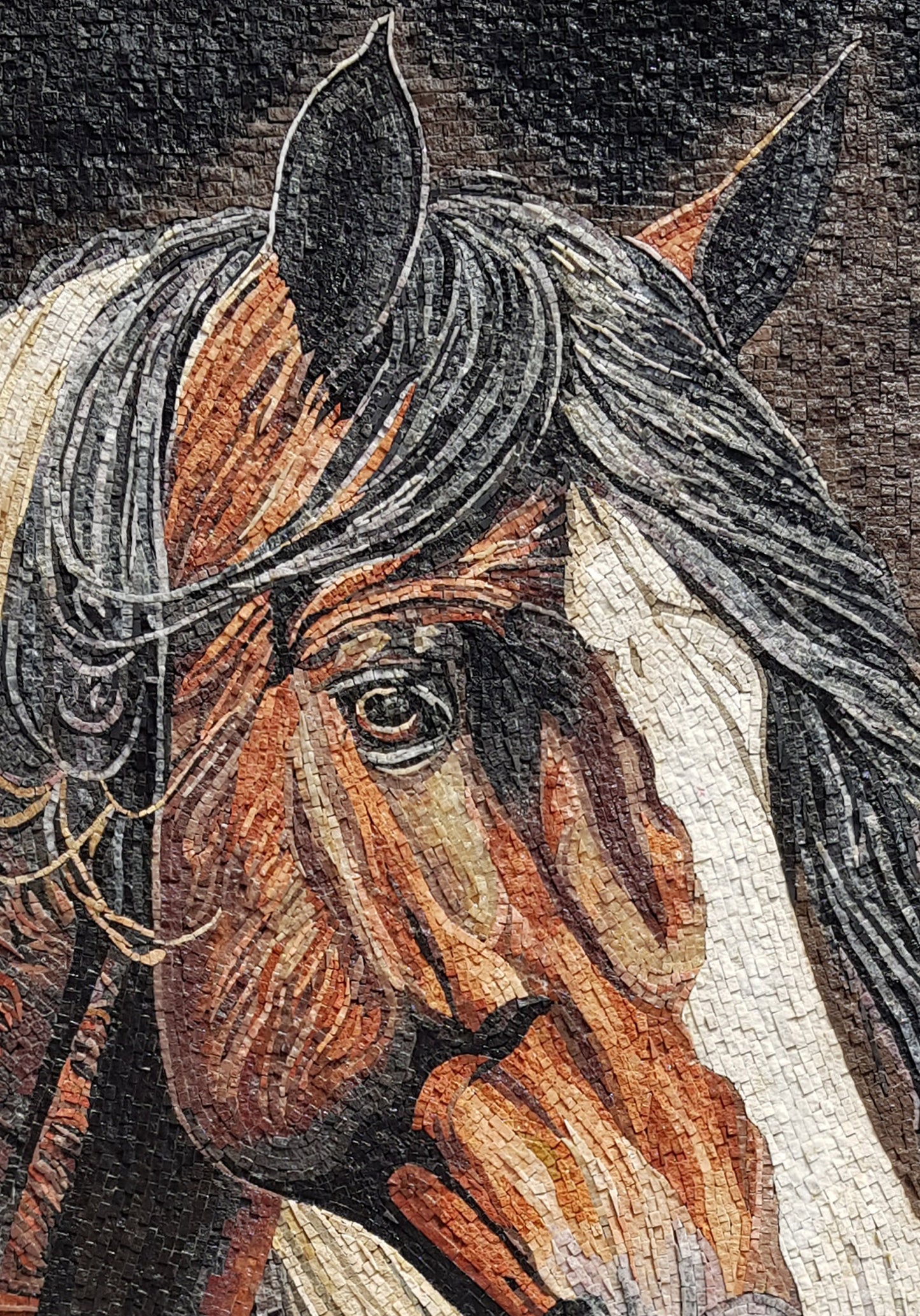 Handmade Horse Mosaic Tile Art: Marble Portrait Mural (48” x 34”)