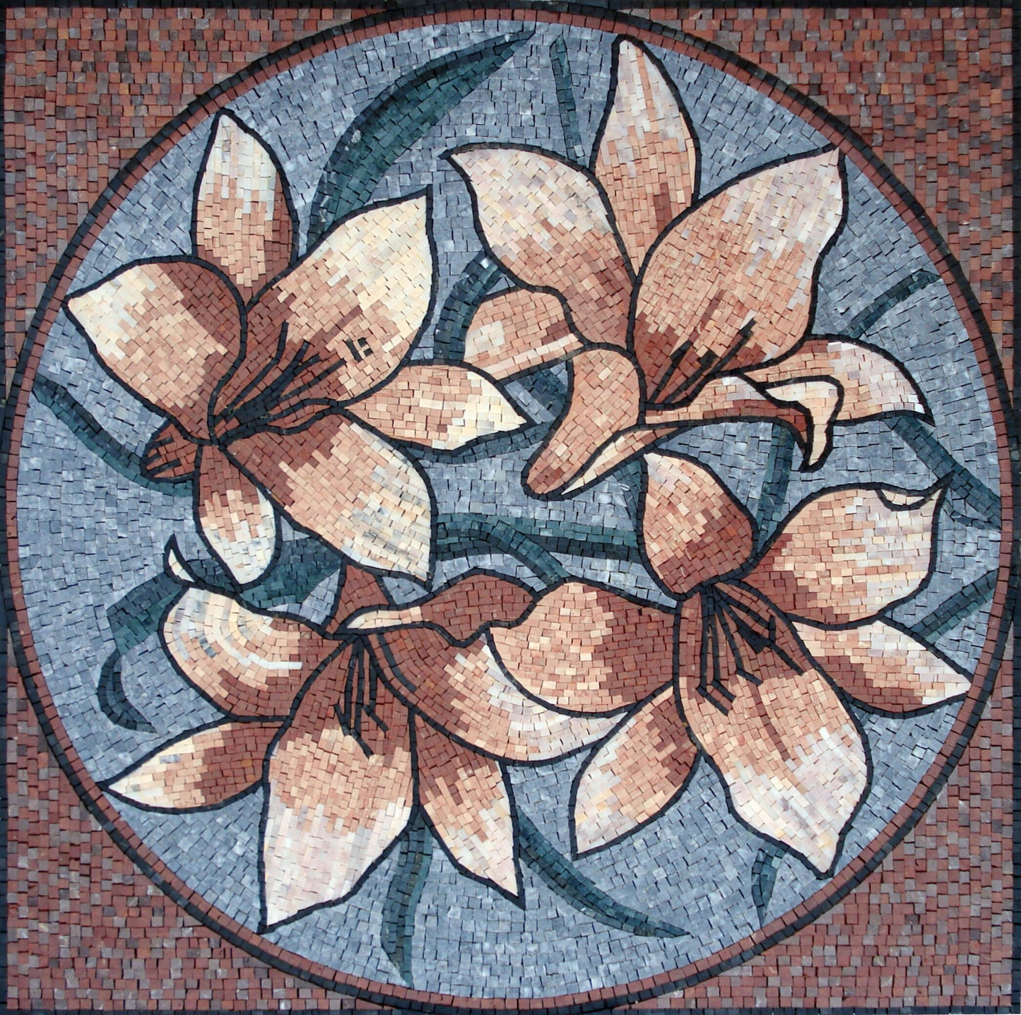 40" Handmade Marble Mosaic Tile: Hibiscus Floral Medallion