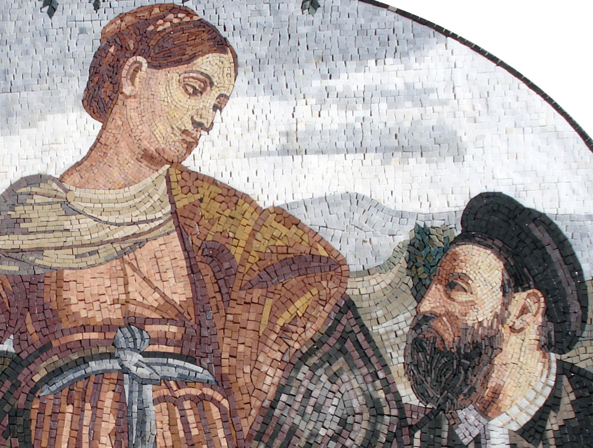 Handmade Couple Portrait Mosaic Tile Art: Marble & Stone Wall Decor