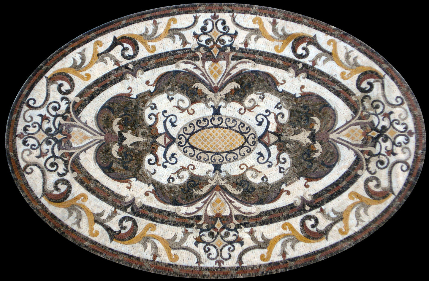 Oval Mosaic Carpet: Handmade Marble Art Tile Rug