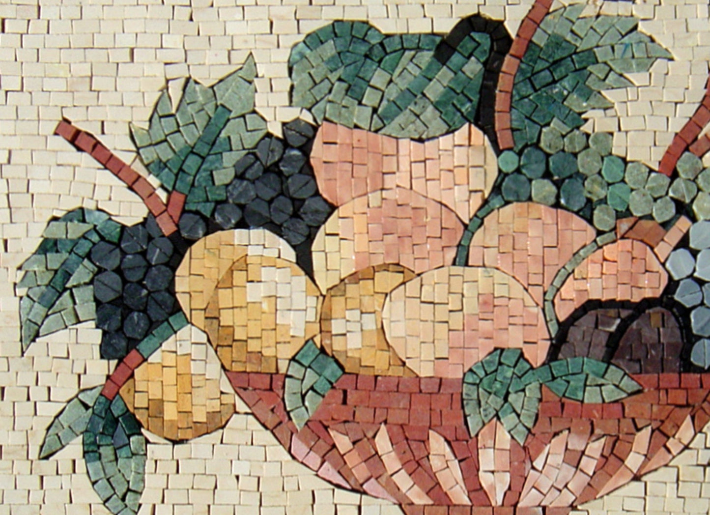 Handmade Marble Mosaic Art: Fruit Basket Still Life, Kitchen Backsplash