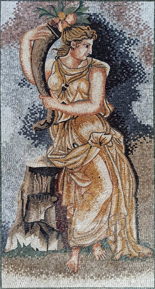 Handmade Goddess Ceres Mosaic Mural: Roman Art Tile