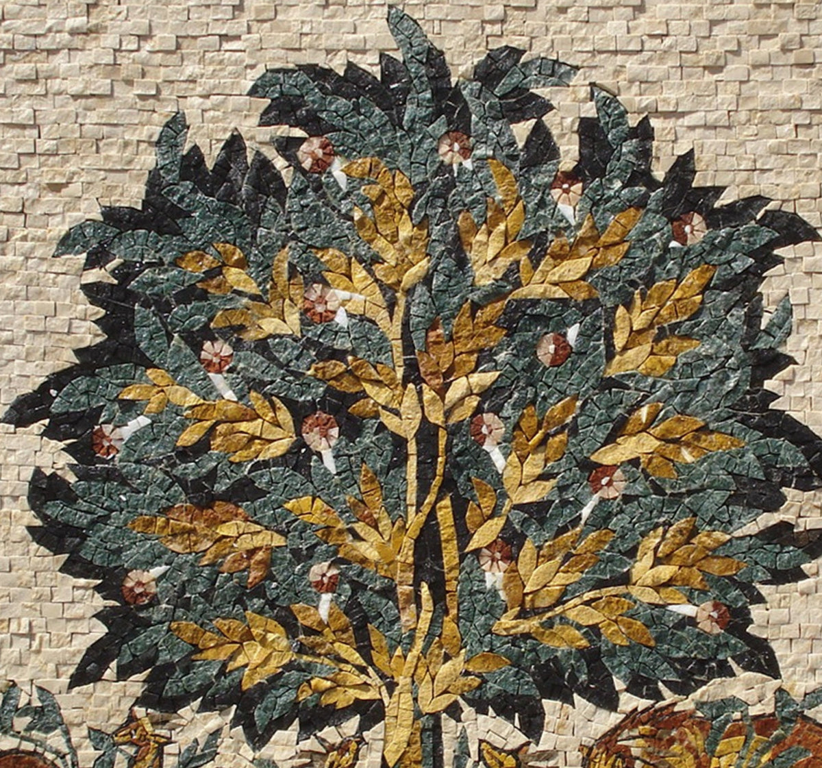 Handmade Tree of Life Mosaic Art Tile: Lion & Deer (28x28")