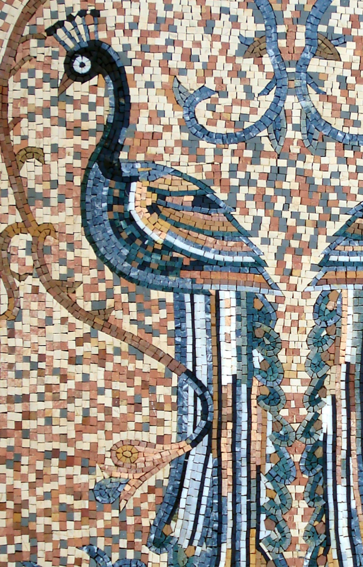 Handmade Peacock Mosaic Backsplash: Marble Tile Wall Art (52” x 34")