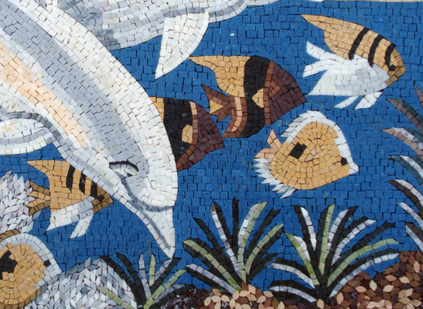 Dolphin Mosaic Backsplash: Handmade Sea Animal Marble Tile Art