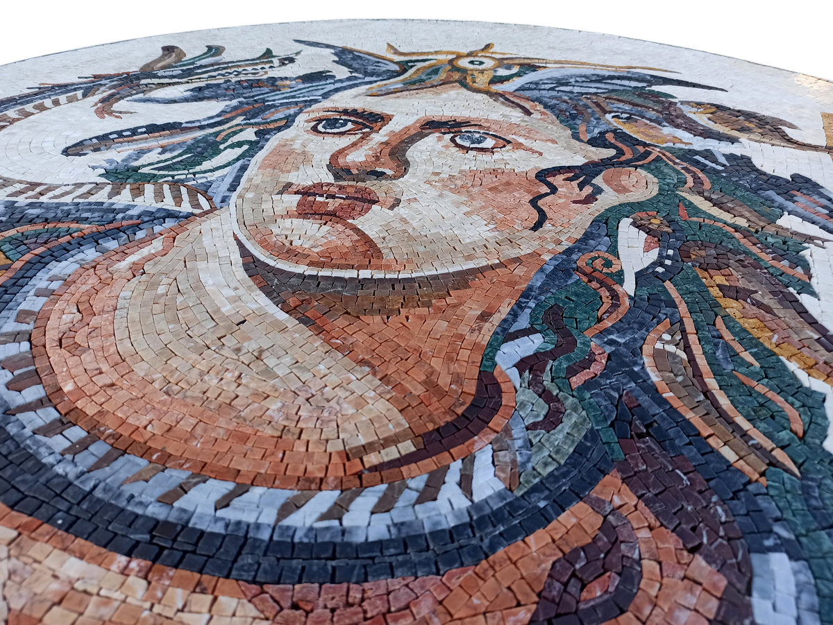 Tethys Goddess Mosaic Tile Mural: Handmade Stone Art (40x40")