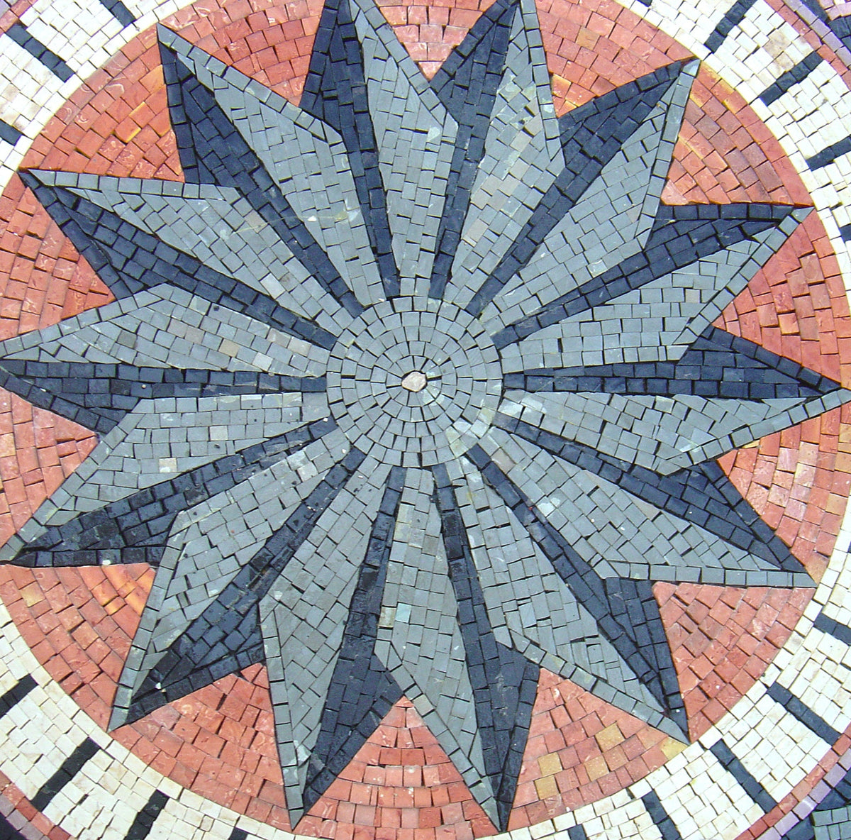 Handmade Marble Mosaic Medallion: Floral Art Tile, 40-Inch Stone Décor