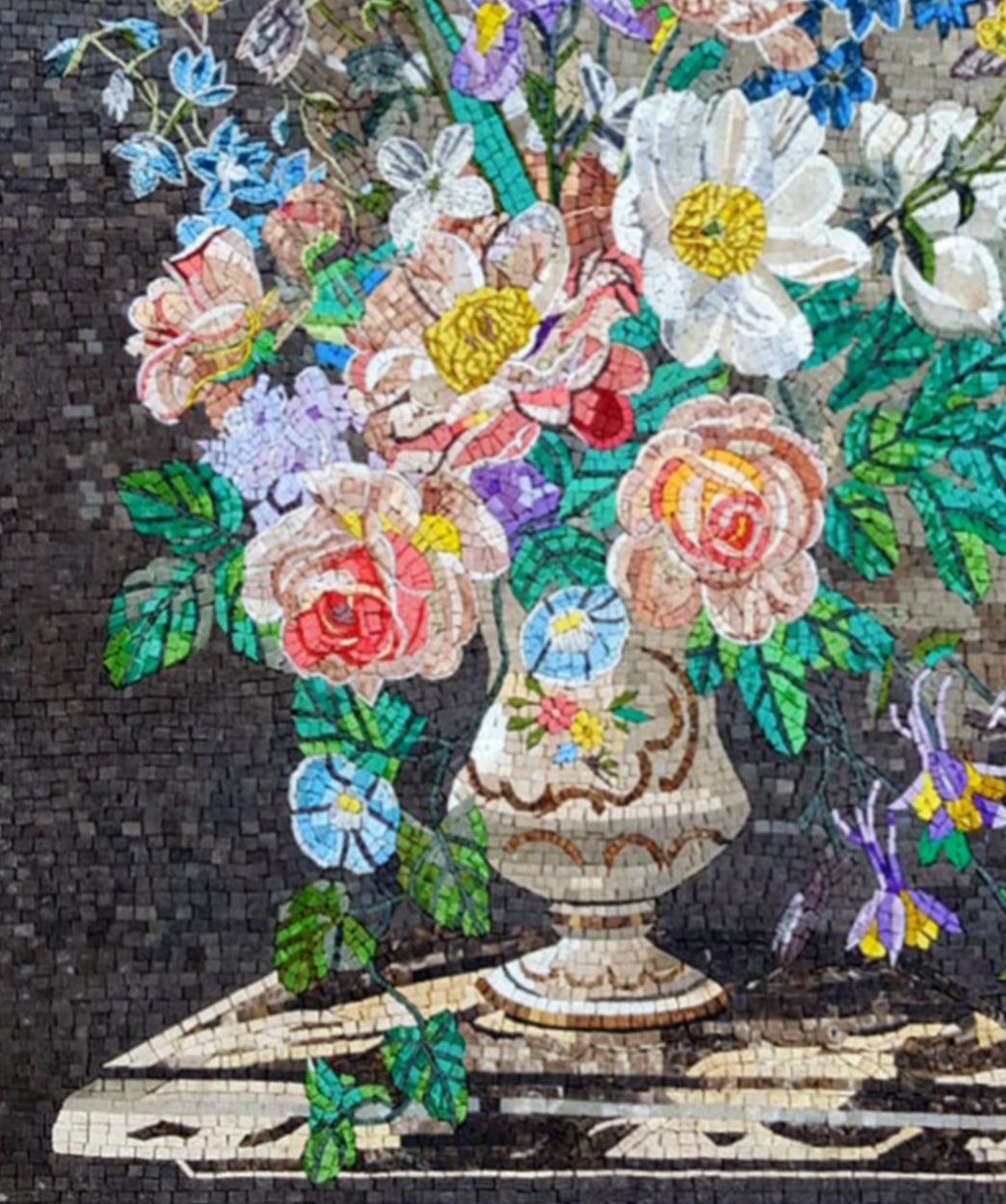 Floral Mosaic Art: Handmade Marble Flower Bouquet In Vase