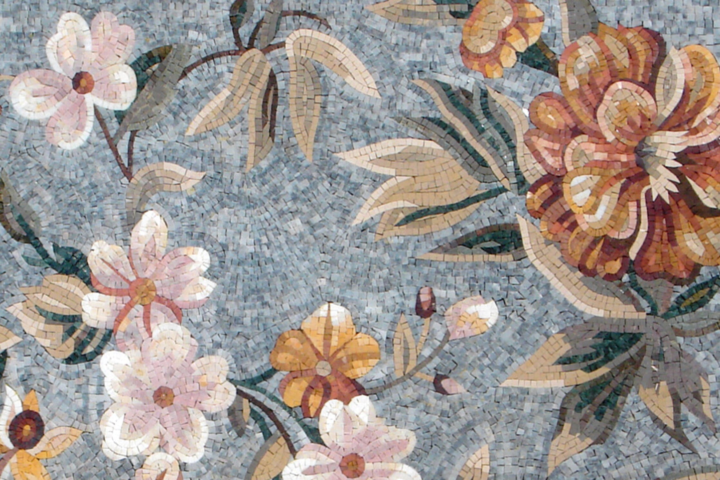 Floral Mosaic Rug: Handmade Natural Stone Art Carpet