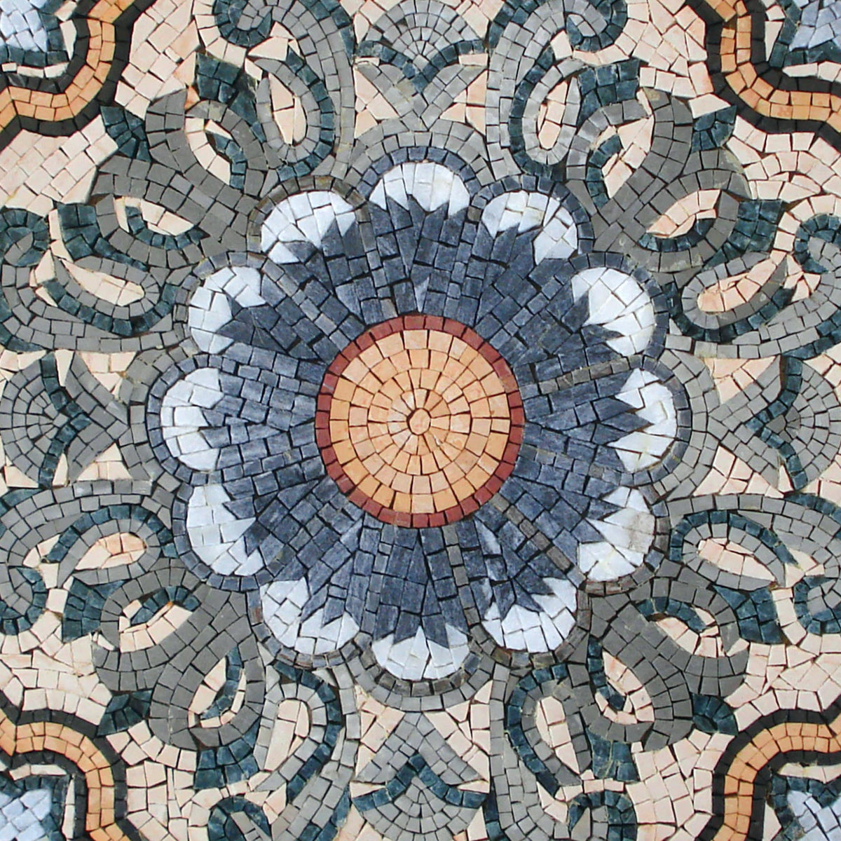 32" x 32"  Handmade Geometric Floral Marble Mosaic Tile – Customization available